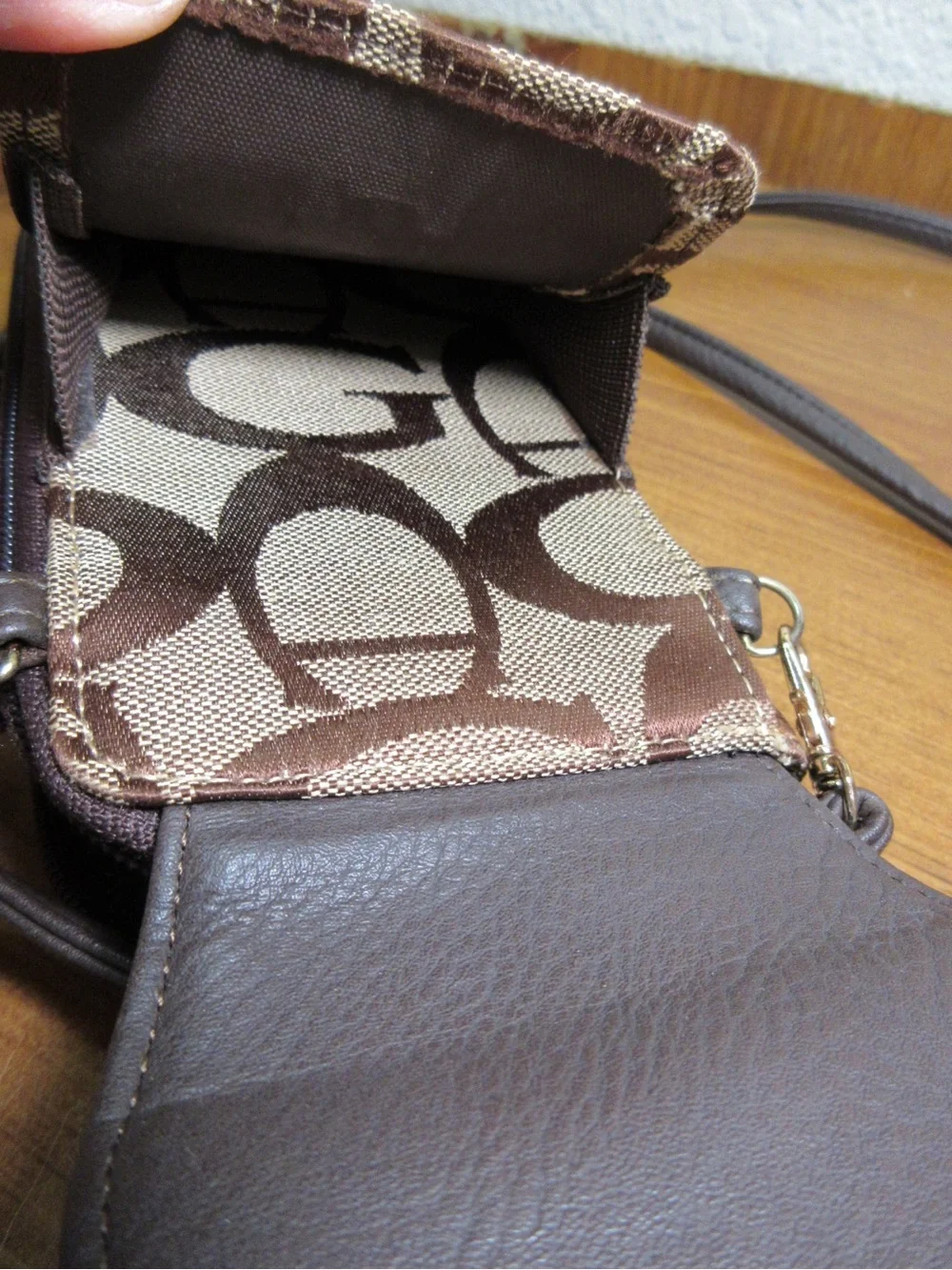 Brown Crossbody Phone Wallet with Gold Accent